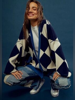 Free People We The Free Manny Cardi, navy combo diamond pattern